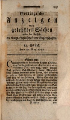 Göttingische Anzeigen von gelehrten Sachen (Göttingische Zeitungen von gelehrten Sachen) Montag 21. Mai 1787