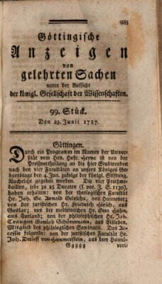 Göttingische Anzeigen von gelehrten Sachen (Göttingische Zeitungen von gelehrten Sachen) Samstag 23. Juni 1787