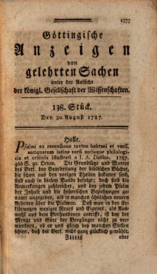 Göttingische Anzeigen von gelehrten Sachen (Göttingische Zeitungen von gelehrten Sachen) Donnerstag 30. August 1787