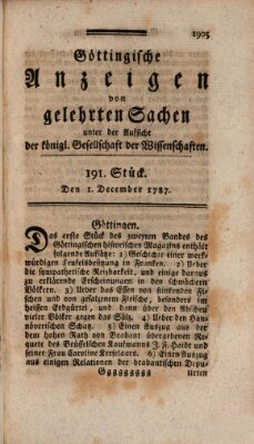 Göttingische Anzeigen von gelehrten Sachen (Göttingische Zeitungen von gelehrten Sachen) Samstag 1. Dezember 1787