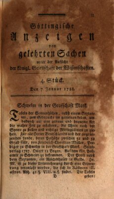 Göttingische Anzeigen von gelehrten Sachen (Göttingische Zeitungen von gelehrten Sachen) Montag 7. Januar 1788