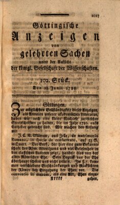 Göttingische Anzeigen von gelehrten Sachen (Göttingische Zeitungen von gelehrten Sachen) Samstag 28. Juni 1788