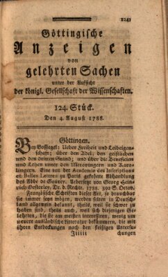 Göttingische Anzeigen von gelehrten Sachen (Göttingische Zeitungen von gelehrten Sachen) Montag 4. August 1788