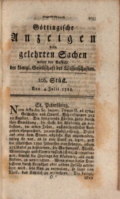 Göttingische Anzeigen von gelehrten Sachen (Göttingische Zeitungen von gelehrten Sachen) Samstag 4. Juli 1789
