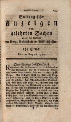 Göttingische Anzeigen von gelehrten Sachen (Göttingische Zeitungen von gelehrten Sachen) Samstag 22. August 1789