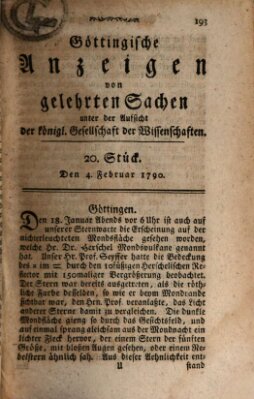 Göttingische Anzeigen von gelehrten Sachen (Göttingische Zeitungen von gelehrten Sachen) Donnerstag 4. Februar 1790