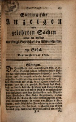Göttingische Anzeigen von gelehrten Sachen (Göttingische Zeitungen von gelehrten Sachen) Samstag 20. Februar 1790
