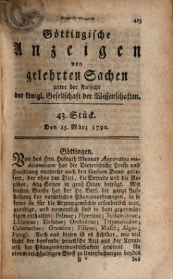 Göttingische Anzeigen von gelehrten Sachen (Göttingische Zeitungen von gelehrten Sachen) Montag 15. März 1790