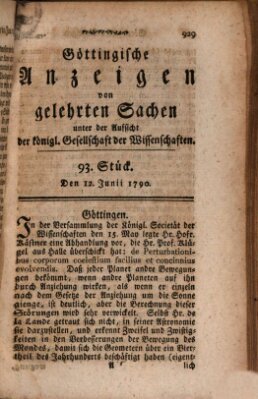 Göttingische Anzeigen von gelehrten Sachen (Göttingische Zeitungen von gelehrten Sachen) Samstag 12. Juni 1790