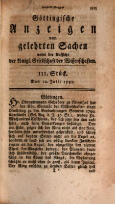 Göttingische Anzeigen von gelehrten Sachen (Göttingische Zeitungen von gelehrten Sachen) Montag 12. Juli 1790