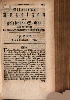 Göttingische Anzeigen von gelehrten Sachen (Göttingische Zeitungen von gelehrten Sachen) Samstag 4. September 1790