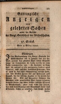 Göttingische Anzeigen von gelehrten Sachen (Göttingische Zeitungen von gelehrten Sachen) Samstag 5. März 1791