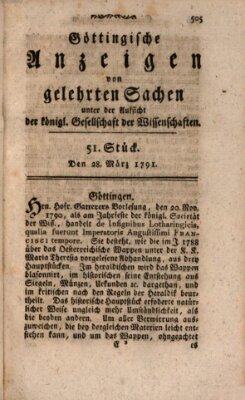 Göttingische Anzeigen von gelehrten Sachen (Göttingische Zeitungen von gelehrten Sachen) Montag 28. März 1791