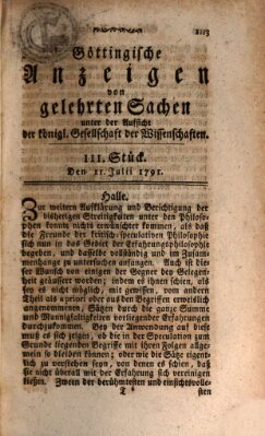 Göttingische Anzeigen von gelehrten Sachen (Göttingische Zeitungen von gelehrten Sachen) Montag 11. Juli 1791