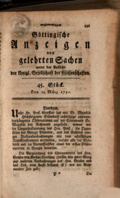 Göttingische Anzeigen von gelehrten Sachen (Göttingische Zeitungen von gelehrten Sachen) Montag 19. März 1792