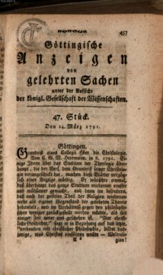 Göttingische Anzeigen von gelehrten Sachen (Göttingische Zeitungen von gelehrten Sachen) Samstag 24. März 1792