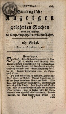 Göttingische Anzeigen von gelehrten Sachen (Göttingische Zeitungen von gelehrten Sachen) Samstag 20. Oktober 1792