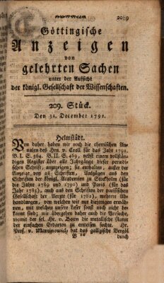 Göttingische Anzeigen von gelehrten Sachen (Göttingische Zeitungen von gelehrten Sachen) Montag 31. Dezember 1792