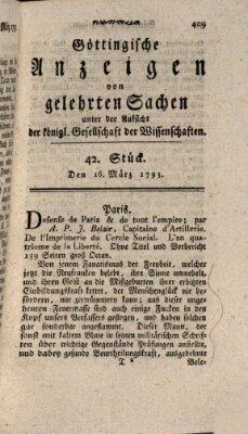 Göttingische Anzeigen von gelehrten Sachen (Göttingische Zeitungen von gelehrten Sachen) Samstag 16. März 1793