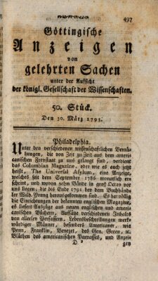 Göttingische Anzeigen von gelehrten Sachen (Göttingische Zeitungen von gelehrten Sachen) Samstag 30. März 1793