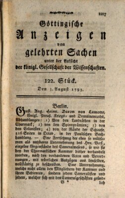 Göttingische Anzeigen von gelehrten Sachen (Göttingische Zeitungen von gelehrten Sachen) Samstag 3. August 1793