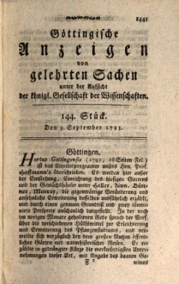 Göttingische Anzeigen von gelehrten Sachen (Göttingische Zeitungen von gelehrten Sachen) Montag 9. September 1793
