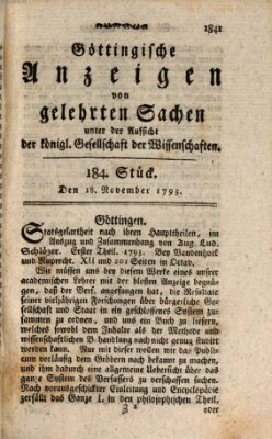 Göttingische Anzeigen von gelehrten Sachen (Göttingische Zeitungen von gelehrten Sachen) Montag 18. November 1793