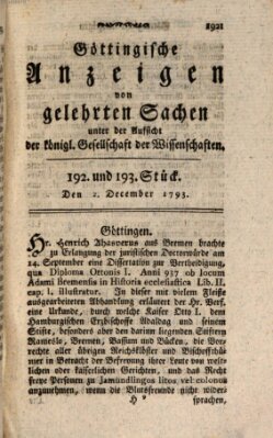 Göttingische Anzeigen von gelehrten Sachen (Göttingische Zeitungen von gelehrten Sachen) Montag 2. Dezember 1793