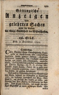 Göttingische Anzeigen von gelehrten Sachen (Göttingische Zeitungen von gelehrten Sachen) Montag 9. Dezember 1793