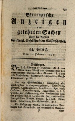 Göttingische Anzeigen von gelehrten Sachen (Göttingische Zeitungen von gelehrten Sachen) Montag 10. Februar 1794