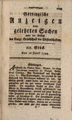 Göttingische Anzeigen von gelehrten Sachen (Göttingische Zeitungen von gelehrten Sachen) Donnerstag 26. Juni 1794