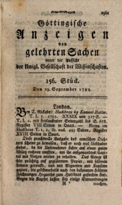Göttingische Anzeigen von gelehrten Sachen (Göttingische Zeitungen von gelehrten Sachen) Montag 29. September 1794