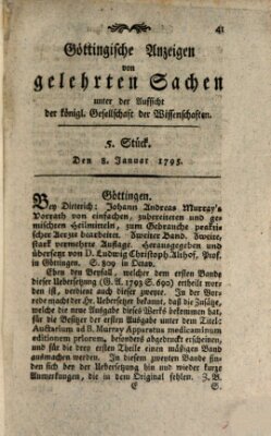 Göttingische Anzeigen von gelehrten Sachen (Göttingische Zeitungen von gelehrten Sachen) Donnerstag 8. Januar 1795