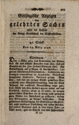 Göttingische Anzeigen von gelehrten Sachen (Göttingische Zeitungen von gelehrten Sachen) Samstag 12. März 1796