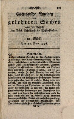 Göttingische Anzeigen von gelehrten Sachen (Göttingische Zeitungen von gelehrten Sachen) Samstag 21. Mai 1796