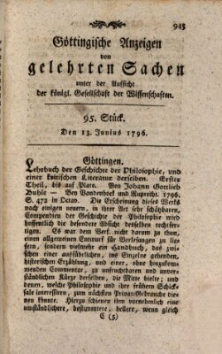 Göttingische Anzeigen von gelehrten Sachen (Göttingische Zeitungen von gelehrten Sachen) Montag 13. Juni 1796