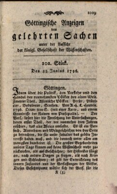 Göttingische Anzeigen von gelehrten Sachen (Göttingische Zeitungen von gelehrten Sachen) Samstag 25. Juni 1796