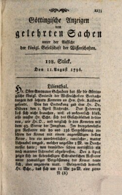 Göttingische Anzeigen von gelehrten Sachen (Göttingische Zeitungen von gelehrten Sachen) Donnerstag 11. August 1796