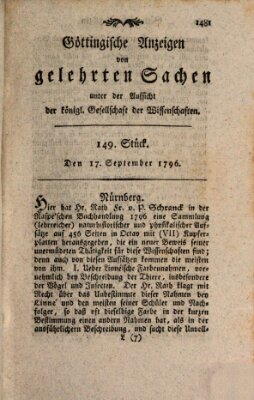 Göttingische Anzeigen von gelehrten Sachen (Göttingische Zeitungen von gelehrten Sachen) Samstag 17. September 1796