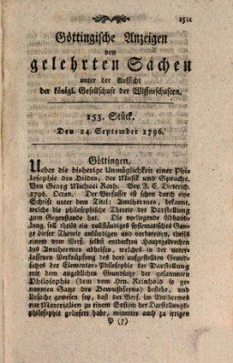 Göttingische Anzeigen von gelehrten Sachen (Göttingische Zeitungen von gelehrten Sachen) Samstag 24. September 1796