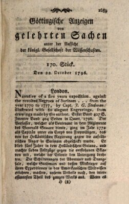 Göttingische Anzeigen von gelehrten Sachen (Göttingische Zeitungen von gelehrten Sachen) Samstag 22. Oktober 1796