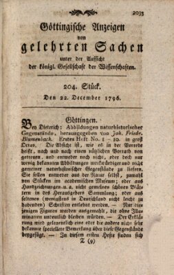 Göttingische Anzeigen von gelehrten Sachen (Göttingische Zeitungen von gelehrten Sachen) Donnerstag 22. Dezember 1796