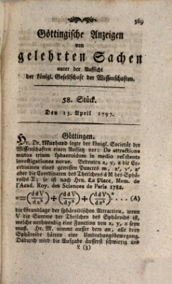 Göttingische Anzeigen von gelehrten Sachen (Göttingische Zeitungen von gelehrten Sachen) Donnerstag 13. April 1797