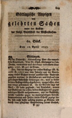 Göttingische Anzeigen von gelehrten Sachen (Göttingische Zeitungen von gelehrten Sachen) Donnerstag 20. April 1797