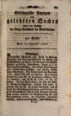 Göttingische Anzeigen von gelehrten Sachen (Göttingische Zeitungen von gelehrten Sachen) Samstag 10. Juni 1797