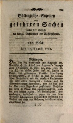 Göttingische Anzeigen von gelehrten Sachen (Göttingische Zeitungen von gelehrten Sachen) Donnerstag 10. August 1797