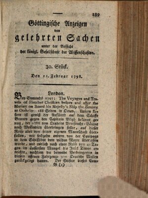 Göttingische Anzeigen von gelehrten Sachen (Göttingische Zeitungen von gelehrten Sachen) Donnerstag 22. Februar 1798