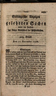 Göttingische Anzeigen von gelehrten Sachen (Göttingische Zeitungen von gelehrten Sachen) Montag 31. Dezember 1798
