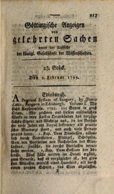Göttingische Anzeigen von gelehrten Sachen (Göttingische Zeitungen von gelehrten Sachen) Samstag 9. Februar 1799