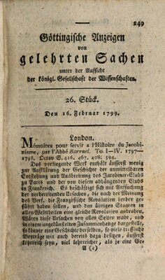 Göttingische Anzeigen von gelehrten Sachen (Göttingische Zeitungen von gelehrten Sachen) Samstag 16. Februar 1799